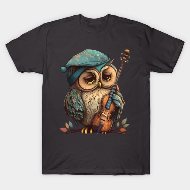 Sleepy Owl Muscian T-Shirt by StoneCreation